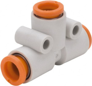 SMC Pneumatics 1/4" OD, Brass/Polybutylene Push-to-Connect Union Tee 145 Max psi KQ2T07-00A - 51432615