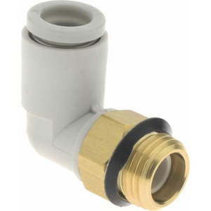 SMC Pneumatics 6mm OD, 1/8 Universal, Brass/Polybutylene Push-to-Connect Male Elbow 145 Max psi, White KQ2L06-U01A - 04410882