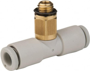SMC Pneumatics 4mm Outside Diam, M5 x 0.8 Metric, Brass/Polybutylene Push-to-Connect Tube Male Branch Tee 145 Max psi KQ2T04-M5A - 51433282