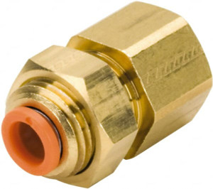 SMC Pneumatics 1/4" OD, 1/4 NPT, Brass/Polybutylene Push-to-Connect Female Bulkhead 145 Max psi KQ2E07-35A - 51433902