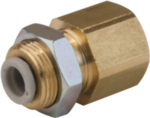SMC Pneumatics 3.2mm OD, 1/4 BSPT, Brass/Polybutylene Push-to-Connect Female Bulkhead 145 Max psi KQ2E23-02A - 51434082