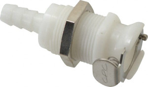 CPC Colder Products 1/4" Nominal Flow, 1/4" ID, Female, Panel Mount Hose Barb-Female Socket 120 Max psi, -40 to 180°F, Acetal Coupling, Buna-N O-Ring PLCD16004NA - 48609796