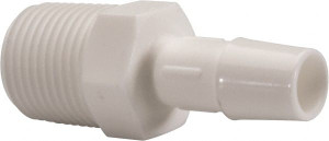 Made in USA 3/8" Barb, 3/8 NPT, Polypropylene Single Barbed Tube Adapter Male, White A6-6WP - 48724405
