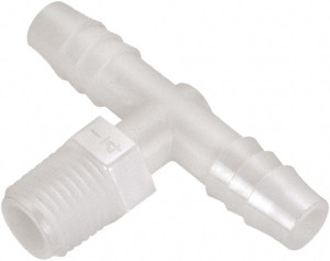 Parker Hannifin 1/4" Barb, 1/8 NPT, Nylon Single Barbed Tube Male Branch Tee Male, White 372HB-4-2N - 50572379