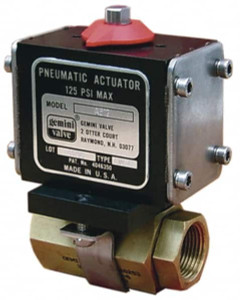 Gemini Valve 1/4" Pipe, 720 psi WOG Rating Brass Pneumatic Double Acting with Solenoid Actuated Ball Valve Reinforced PTFE Seal, Full Port, Threaded (NPT) End Connection 84M16N512ADP55 - 71257281