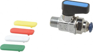 Aignep USA 5/32" Pipe, Full Port, Brass Standard Ball Valve Inline, Two Way Flow, MNPT x Push to Connect Ends, Composite Handle, 250 WOG Rating 86330-53-02 - 53660411