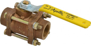 Apollo Valves 3/4" Pipe, Full Port, Bronze Standard Ball Valve 3 Piece, Inline - One Way Flow, FNPT x FNPT Ends, Lever Handle, 600 WOG, 150 WSP 82-104-01 - 37014578