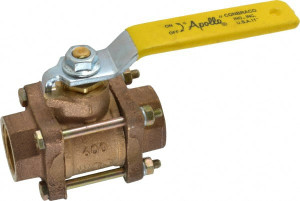 Apollo Valves 1" Pipe, Full Port, Bronze Standard Ball Valve 3 Piece, Inline - One Way Flow, FNPT x FNPT Ends, Lever Handle, 600 WOG, 150 WSP 82-105-01 - 37014586