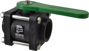 Green Leaf 1-1/2" Pipe, Standard Port, Polypropylene Full Port Ball Valve 3 Piece, Inline - One Way Flow, FNPT x FNPT Ends, Lever Handle, 150 WOG V 150 FP - 80254642