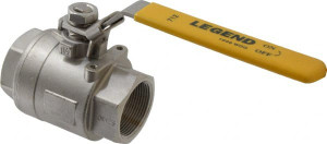 Legend Valve 1-1/2" Pipe, Full Port, Stainless Steel Standard Ball Valve 2 Piece, Inline - One Way Flow, FNPT x FNPT Ends, Locking Lever Handle, 1,000 WOG, 150 WSP 113-147 - 36897494