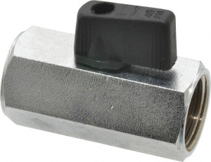 Midwest Control 1/2" Pipe, Brass Miniature Ball Valve Inline - One Way Flow, FNPT x FNPT Ends, Wedge Handle, 450 WOG CBV-50 - 04480158