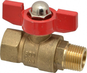 Midwest Control 3/8" Pipe, Brass Miniature Ball Valve Inline - One Way Flow, MNPT x FNPT Ends, Tee Handle, 600 WOG, 150 WSP MMTH-38 - 36894426