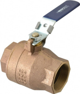 NIBCO 2" Pipe, Full Port, Bronze Standard Ball Valve 2 Piece, Inline - One Way Flow, FNPT x FNPT Ends, Locking Lever Handle, 600 WOG, 150 WSP NL951LD - 63769756