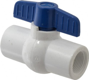 NIBCO 3/4" Pipe, Standard Port, PVC Miniature Ball Valve 1 Piece, Inline - One Way Flow, FNPT x FNPT Ends, Tee Handle, 150 WOG MA01138 - 60341922