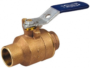 NIBCO 1-1/4" Pipe, Full Port, Bronze Standard Ball Valve 2 Piece, Inline - One Way Flow, Soldered x Soldered Ends, Locking Lever Handle, 600 WOG, 150 WSP NJ831LB - 09114653