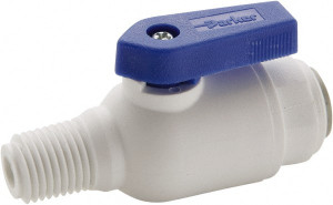 Parker Hannifin 3/8" Pipe, Full Port, Polypropylene Valve Male Connector Ball Valve Bi-Directional, MNPT x Push-to-Connect Ends, Wedge Handle, 150 WOG PP6VMC6-MG - 92809672