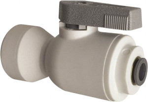Parker Hannifin 1/4" Pipe, Full Port, Polypropylene Valve Female Connector Ball Valve Bi-Directional, Push-to-Connect x FNPT Ends, Wedge Handle, 150 WOG, FDA, NSF-51 & NSF-61 LFPP6VFC4 - 50595461