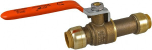 SharkBite 1/2 x 1/2" Pipe, Standard Port, Brass Standard Ball Valve Inline - Two Way Flow, Push-to-Connect x Push-to-Connect Ends, Steel Handle, 200 WOG 24735LF - 33279936