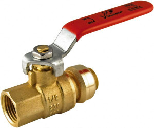 SharkBite 1 x 1" Pipe, Standard Port, Brass Valve Female Connector Ball Valve Inline - Two Way Flow, Push-to-Connect x FNPT Ends, Steel Handle, 200 WOG 22187-0000LF - 33297789