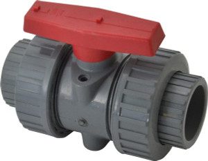 Simtech Process Systems 1-1/2" Pipe, Full Port, CPVC True Union Design Ball Valve Inline - Two Way Flow, FNPT x FNPT (with Socket Adapter) Ends, Tee Handle, 232 WOG TBB 301 1 015 - 31737224