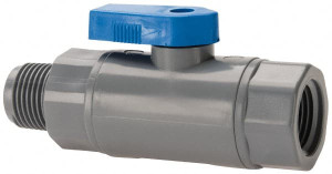 The Specialty Mfg. Co. 3/8" Pipe, PVC Standard Ball Valve Inline - One Way Flow, MNPT x FNPT Ends, Wedge Handle, 125 WOG 6380990 - 09881293