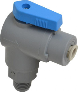 The Specialty Mfg. Co. 1/4" Pipe, PVC Standard Ball Valve Right Angle, MNPT x Push-to-Connect Ends, Wedge Handle, 125 WOG 6575490 - 09881343
