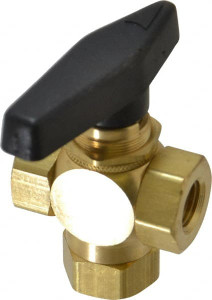 The Specialty Mfg. Co. 1/4" Pipe, Brass Standard Ball Valve Three Way, FNPT x FNPT x FNPT Ends, Wedge Handle, 400 WOG 3422390 - 09881467