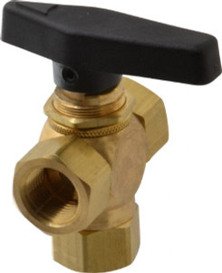 The Specialty Mfg. Co. 3/8" Pipe, Brass Standard Ball Valve Three Way, FNPT x FNPT x FNPT Ends, Wedge Handle, 400 WOG 3423090 - 09881483