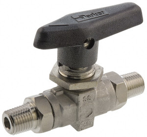 Parker Hannifin 3/8" Pipe, MNPT x MNPT End Connections, Stainless Steel, Inline, Two Way Flow, Instrumentation Ball Valve 6,000 psi WOG Rating, Wedge Handle, PTFE Seal, PTFE Seat 6M-B6LJ2-SSP - 86857422
