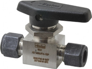 Parker Hannifin 3/8" Pipe, Compression x Compression CPI End Connections, Stainless Steel, Inline, Two Way Flow, Instrumentation Ball Valve 3,000 psi WOG Rating, Wedge Handle, PFA Seat 6Z-MB6LPFA-SSP - 86929700
