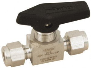 Parker Hannifin 3/8" Pipe, Stainless Steel, Inline, Two Way Flow, Instrumentation Ball Valve 3,000 psi WOG Rating, Wedge Handle, PFA Seat 6A-MB6LPFA-SSP - 86929684