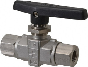 Parker Hannifin 3/8" Pipe, FNPT x FNPT End Connections, Stainless Steel, Inline, Two Way Flow, Instrumentation Ball Valve 6,000 psi WOG Rating, Wedge Handle, PTFE Seal, PTFE Seat 6F-B8LJ2-SSP - 86857414