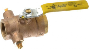 Apollo Valves Conbraco 1" Pipe, Bronze, Straight with Side Tap, Gas Ball Valve 250 psi WOG Rating, Lever Handle, FNPT x FNPT End Connections, 2 Piece 50GB501A - 73305096