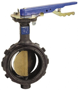 NIBCO 6" Pipe, Wafer Butterfly Valve Lever Handle, Ductile Iron Body, EPDM Seat, 200 WOG, Aluminum Bronze Disc, Stainless Steel Stem NLH100K - 88044508