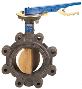 NIBCO 2" Pipe, Lug Butterfly Valve Lever Handle, Ductile Iron Body, Buna-N Seat, 200 WOG, Aluminum Bronze Disc, Stainless Steel Stem NLG150D - 86483500