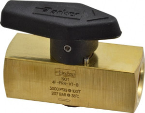 Parker Hannifin 1/4" Pipe, 3,000 psi WOG Rating, Brass, Inline, One Way Instrumentation Plug Valve Wedge Handle, FNPT x FNPT End Connections, Viton Seal 4F-PR4-VT-B - 86857091
