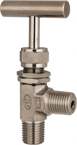 Ham-Let 5,000 Max psi, 1/4" Pipe, 316 Grade Stainless Steel, Angled Instrumentation Needle Valve MNPT x MNPT End Connections, Swaglok SS-1RM4-A 3205184 - 85546869
