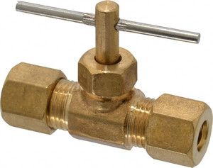CerroBrass 1/4" Pipe, Inline Needle Valve Compression x Compression Ends, Brass Valve, 150 Max psi P-106CC - 36985273