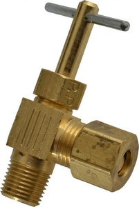Parker Hannifin 1/4 x 1/8" Pipe, Angled Needle Valve Compression x MNPTF Ends, Brass Valve, 150 Max psi -11135-1 - 03004892