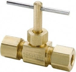 Parker Hannifin 1/4" Pipe, Inline Needle Valve Compression x Compression Ends, Brass Valve, 150 Max psi NV105C-4 - 03004934