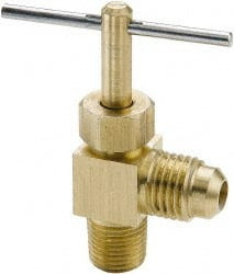 Parker Hannifin 3/8 x 1/4" Pipe, Angled Needle Valve Flare x MNPTF Ends, Brass Valve, 150 Max psi NV101F-6-4 - 03004843