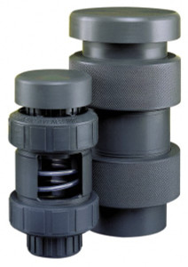 Plast-O-Matic Valves 1-1/2" Pipe, 100 Max psi, PVC, Normally Closed Design Vacuum Breaker Valve Viton Seal, PTFE Encapsulated Stainless Steel Spring, NPT End Connections VBS150VT-PV - 57283517