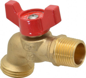 B&K Mueller 1/2" Pipe, 125 psi WOG Rating, Brass Hose Bibb, Stop Valve Wing Tee Handle, MNPT/SWT x GHT End Connections 103-053HN - 65177461