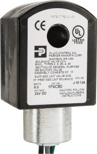 Parker Hannifin 24 Volt, 18 Coil Lead Length, Class F, Solenoid Coil 9.5 Watt, NEMA 4X Enclosure, Use with Parker Skinner Gold Ring Series Valves 1F4C80 - 68015213