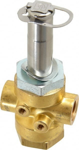 Parker Hannifin 1/4" Port Brass Three-Way Direct Acting Solenoid Valve Normally Open 04F30O2104ADF - 68014752
