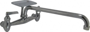 B&K Mueller Spout with Soap Dish, Two Handle Design, Chrome, Industrial and Laundry Faucet Lever Handle 223-015 - 70147236
