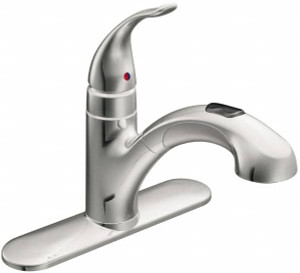 Moen 3 Hole Mount, Low Arc Commercial Faucet One Handle, Pull Lever Handle, Pullout Spout, No Drain 67315C - 70331699
