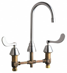 Chicago Faucets Wrist Blade Handle, Wide Spread Bathroom Faucet Two Handle, No Drain, Gooseneck Spout 786-E3ABCP - 91216093