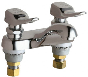 Chicago Faucets Push Handle, Deck Mounted Bathroom Faucet Self Closing Cartridges, No Drain, Integral Spout 802-336ABCP - 40865396