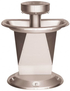 Bradley Semi-Circular, Foot-Controlled, External Drain, 36" Diam, 3 Person Capacity, Stainless Steel, Wash Fountain 0.5 GPM S93-628 - 40742421